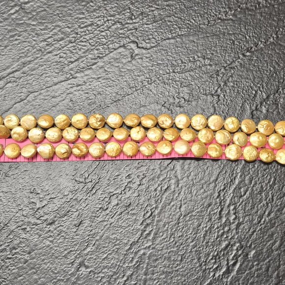 VTG 3‑Strand Coin Pearl Necklace 12mm Baroque Freshwater Gold Pearls 17.5" Retro - Picture 4 of 7